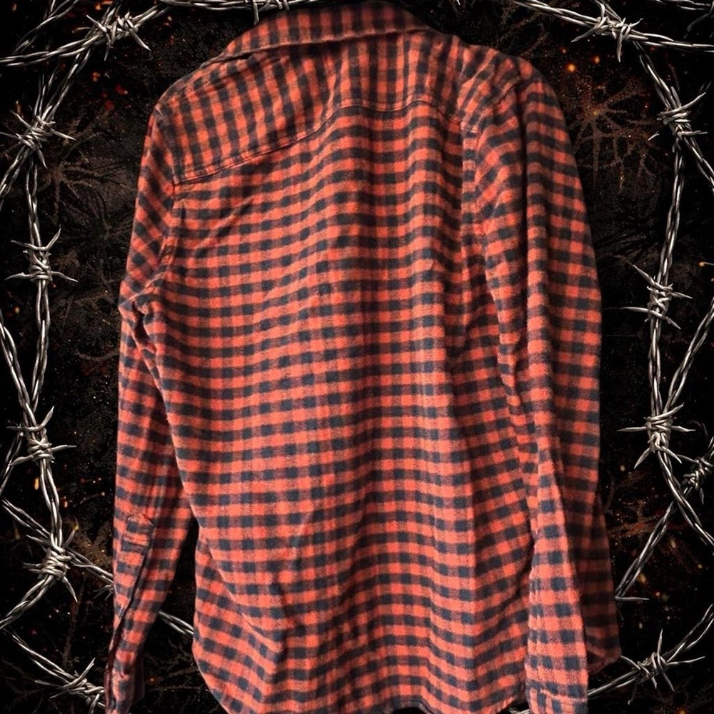 Hollister Black & Orange Plaid Button-Up Shirt | Casual Flannel - Picture 2 of 5